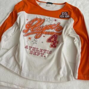 vintage fitted baby tee with shimmer and New York patch